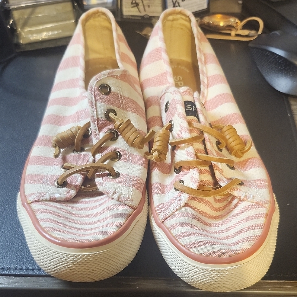 Sperry Pink and Cream Striped Sneakers